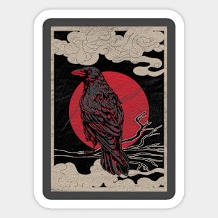 Norse Raven Red Moon Gothic Dark Night Pagan Occult Tattoo Sticker